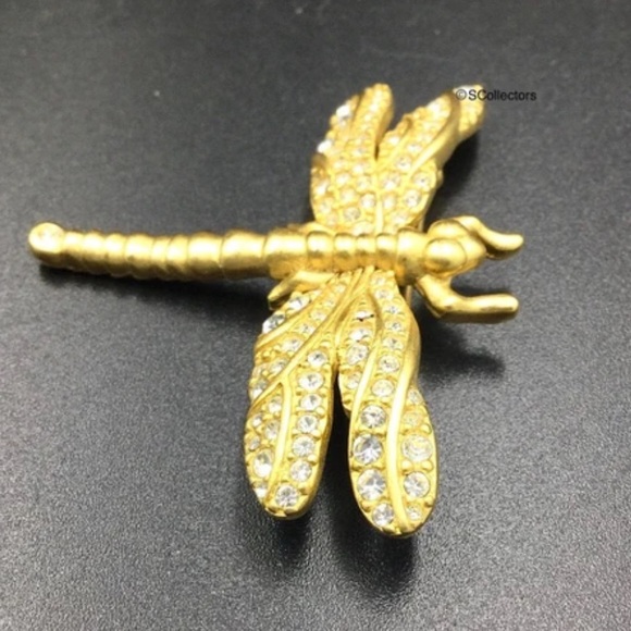 Vintage Swarovski Dragonfly Gold tone Brooch Pin - Picture 8 of 13